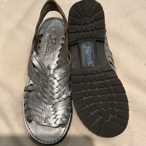 Silver Leather Woven Slingback Sandals